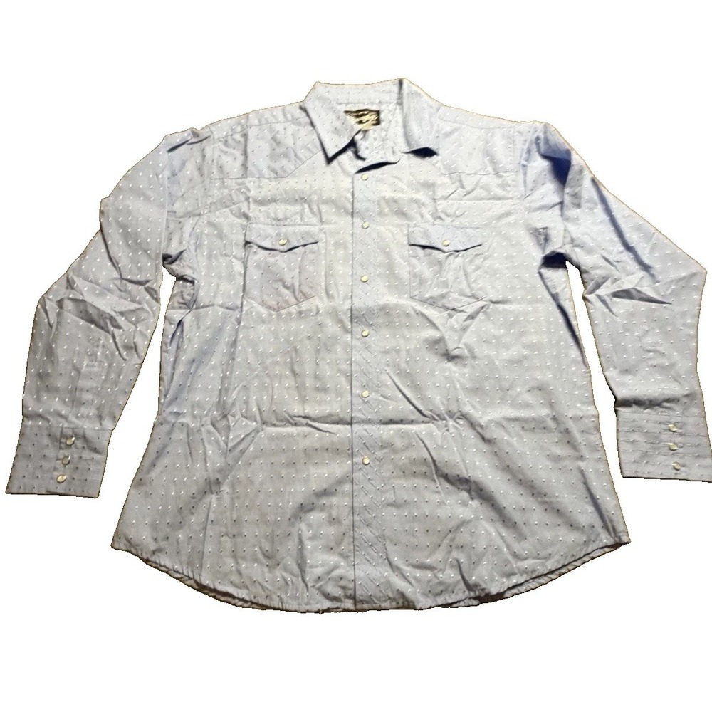 Wrangler Authentic Western Shirt Mens XL Blue Pearl Snap Brushpopper Vintage